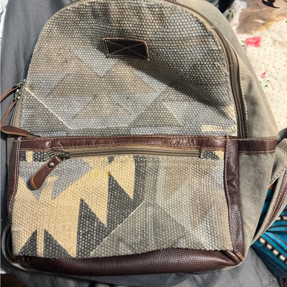Myra Bag Geometric Gray and Brown Backpack